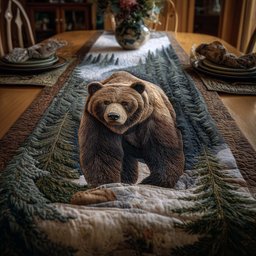 Bear Standing Among Frosted Firs Table Runner - Made to Order TABLE928