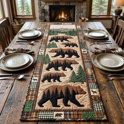 Bear Silhouettes in Patchwork Blocks Table Runner - Made to Order TABLE928