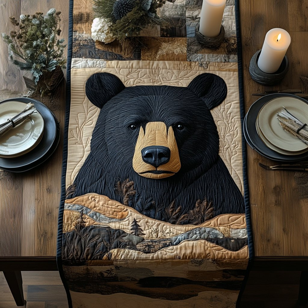 Black Bear Portrait Table Runner - Made to Order TABLE928