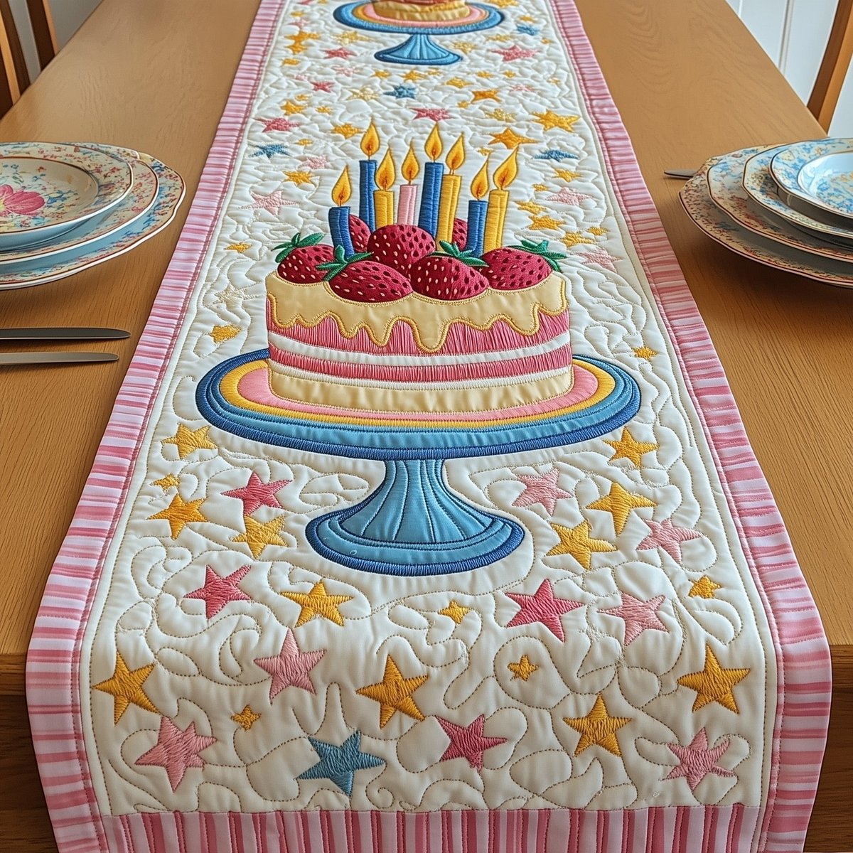 Berry Topped Cake with Candles Table Runner - Made to Order TABLE928