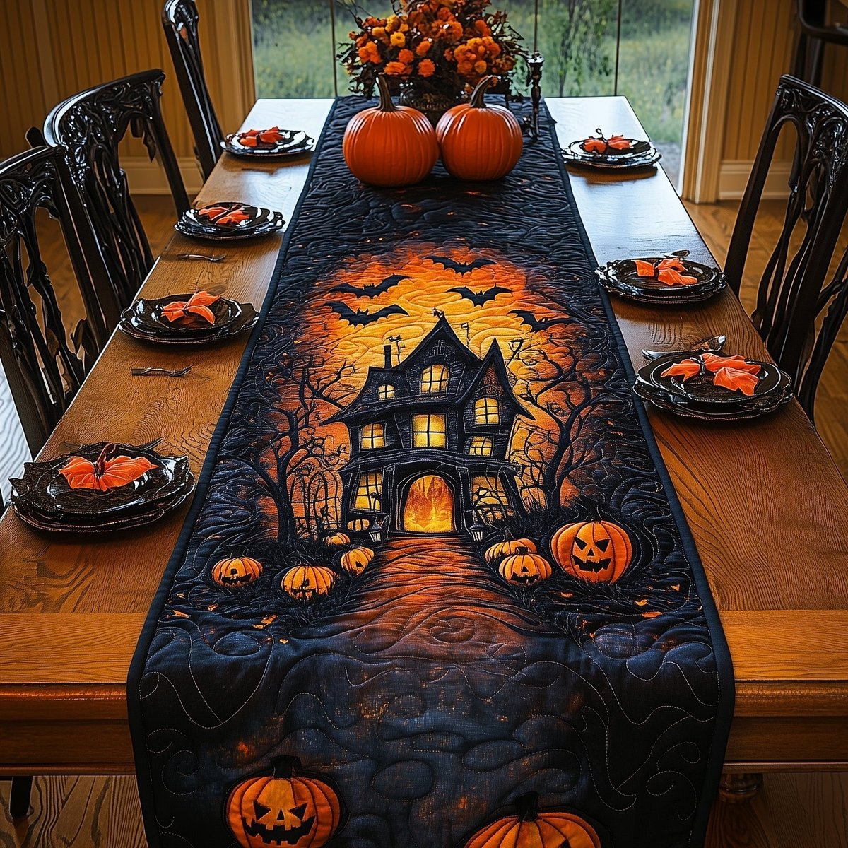 Bats Over the Pumpkin Manor Table Runner - Made to Order TABLE928