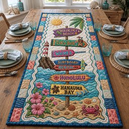 Beach Signpost with Coral and Crab Table Runner - Made to Order TABLE928