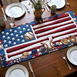 Baseball and Glove on Flag Table Runner - Made to Order TABLE928