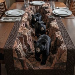 Black Bears on Rocky Ledge Table Runner - Made to Order TABLE928