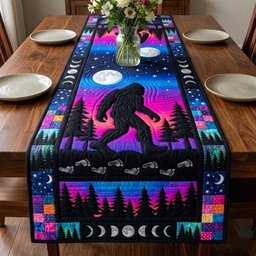 Bigfoot on Neon Night with Moon Phases Table Runner - Made to Order TABLE928