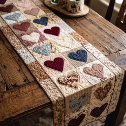 Beige Hearts on Ivory Blocks Table Runner - Made to Order TABLE928