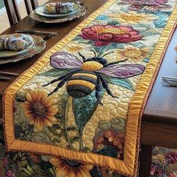 Bee Above Sunflower on Cream Table Runner - Made to Order TABLE928
