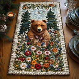 Bear Behind a Wildflower Meadow Table Runner - Made to Order TABLE928