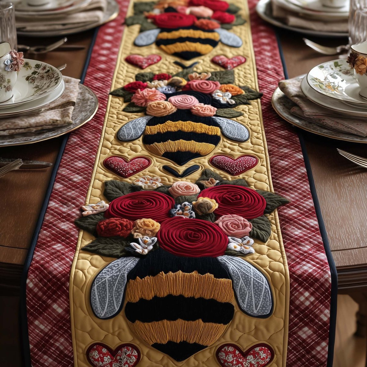 Bee with Hearts and Roses Table Runner - Made to Order TABLE928