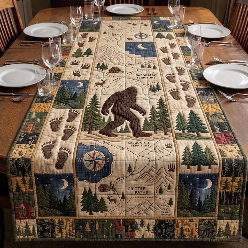Bigfoot on Cream Map Blocks Table Runner - Made to Order TABLE928