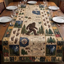 Bigfoot on Cream Map Blocks Table Runner - Made to Order TABLE928