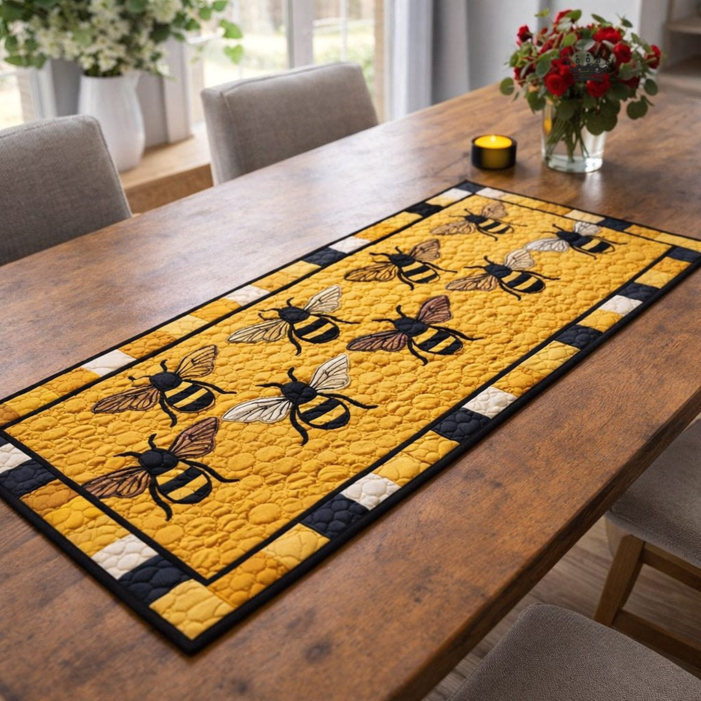 Bees on a Golden Honeycomb Panel Table Runner - Made to Order TABLE928