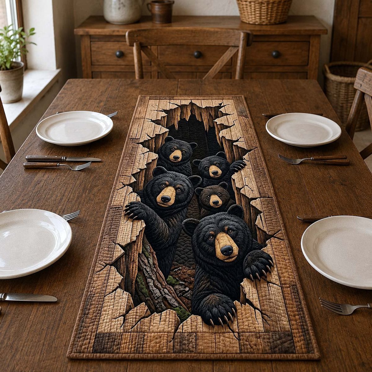 Bears Breaking Through the Wood Table Runner - Made to Order TABLE928