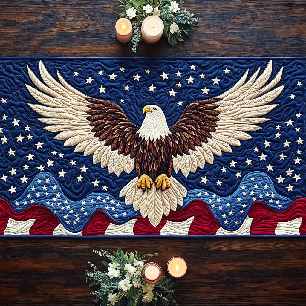 Bald Eagle Over Waving Flag Table Runner - Made to Order TABLE928