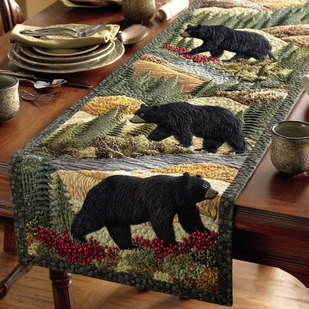 Black Bears in Grassy Field Table Runner - Made to Order TABLE928