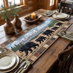 Black Bears Before the Mountains Table Runner - Made to Order TABLE928
