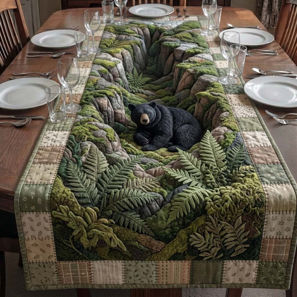 Black Bear Among Green Ferns Table Runner - Made to Order TABLE928