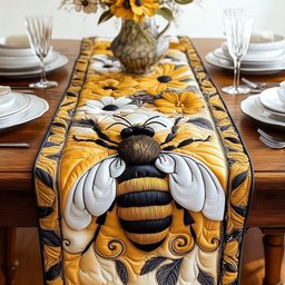 Bee on Yellow Swirls Table Runner - Made to Order TABLE928