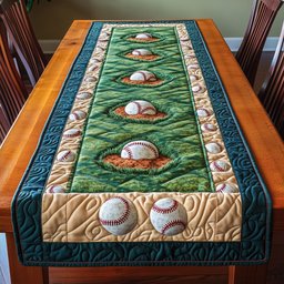 Baseballs on Green with Teal Border Table Runner - Made to Order TABLE928