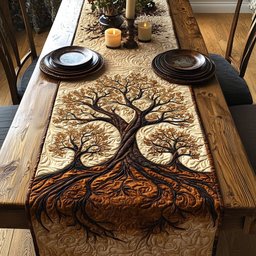 Bare Tree with Roots on Cream Table Runner - Made to Order TABLE928