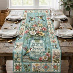 Be Still and Know on Teal Table Runner - Made to Order TABLE928