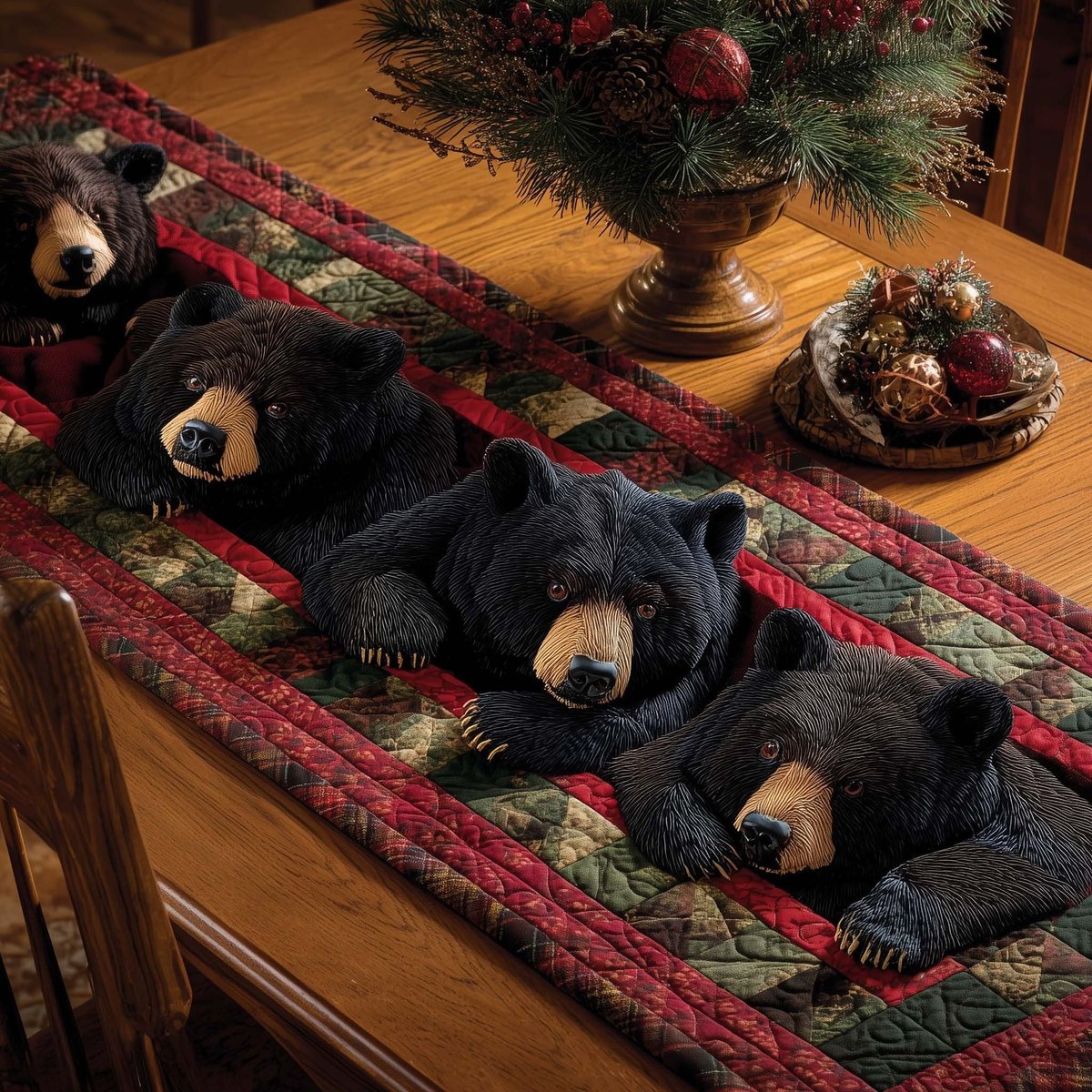 Black Bears on Red Plaid Table Runner - Made to Order TABLE928