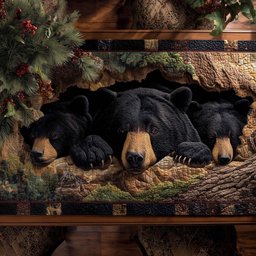 Black Bear Napping in the Woods Table Runner - Made to Order TABLE928