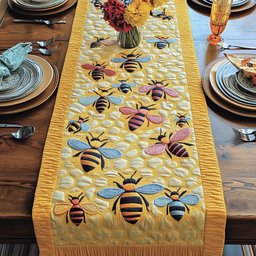 Bees on Pale Yellow Stripes Table Runner - Made to Order TABLE928
