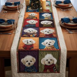 Bichon Faces in Colorful Blocks Table Runner - Made to Order TABLE928