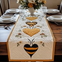 Bee Heart on Cream Table Runner - Made to Order TABLE928