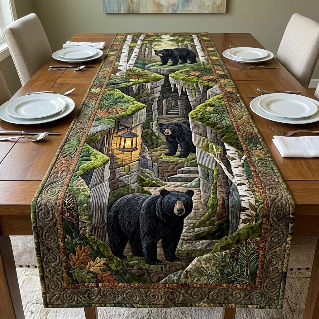 Black Bear by a Lantern Table Runner - Made to Order TABLE928