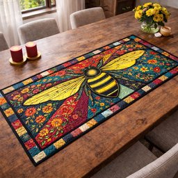 Big Bee in a Stained Glass Garden Table Runner - Made to Order TABLE928