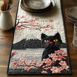 Black Cat Hanami Table Runner - Made to Order TABLE928