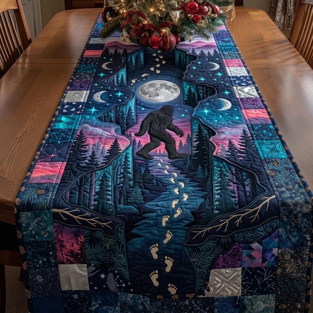 Bigfoot in Starry Blue Forest Table Runner - Made to Order TABLE928