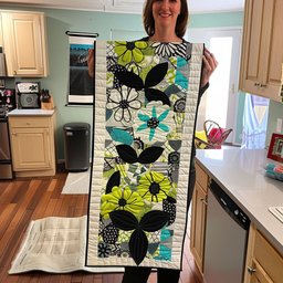 Black and Green Modern Flowers Table Runner - Made to Order TABLE928
