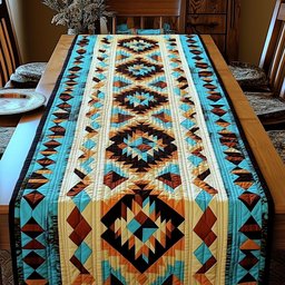 Aztec Pattern in Teal and Orange Table Runner - Made to Order TABLE928
