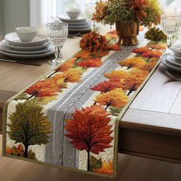 Autumn Trees on White Quilt Table Runner - Made to Order TABLE928