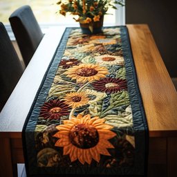 Autumn Sunflowers on Dark Ground Table Runner - Made to Order TABLE928