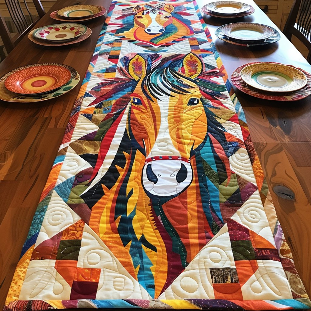 Artistic Colorful Horse Table Runner - Made to Order TABLE928