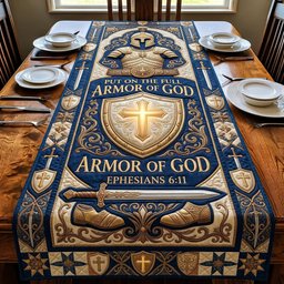Armor of God with Glowing Cross Table Runner - Made to Order TABLE928