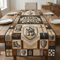 Armor of God Kneeling Knight Cream Table Runner - Made to Order TABLE928