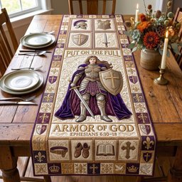 Armor of God Standing Knight Purple Table Runner - Made to Order TABLE928
