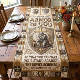 Armor of God Stand Against Schemes Table Runner - Made to Order TABLE928