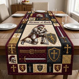 Armor of God Knight on Burgundy Table Runner - Made to Order TABLE928