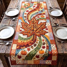 Autumn Leaves and Pumpkins Swirl Table Runner - Made to Order TABLE928