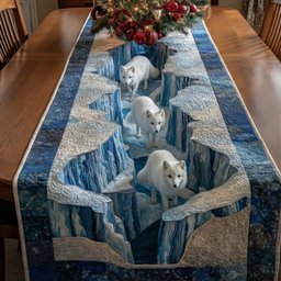 Arctic Foxes on Blue Ice Table Runner - Made to Order TABLE928
