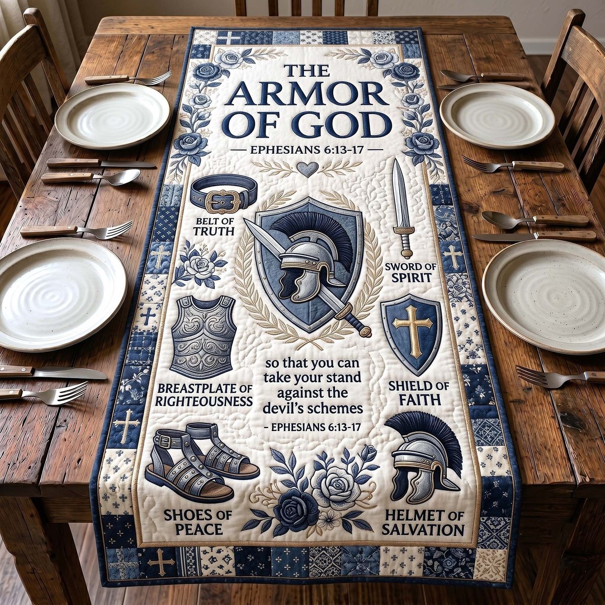 Armor of God on Cream Panel Table Runner - Made to Order TABLE928