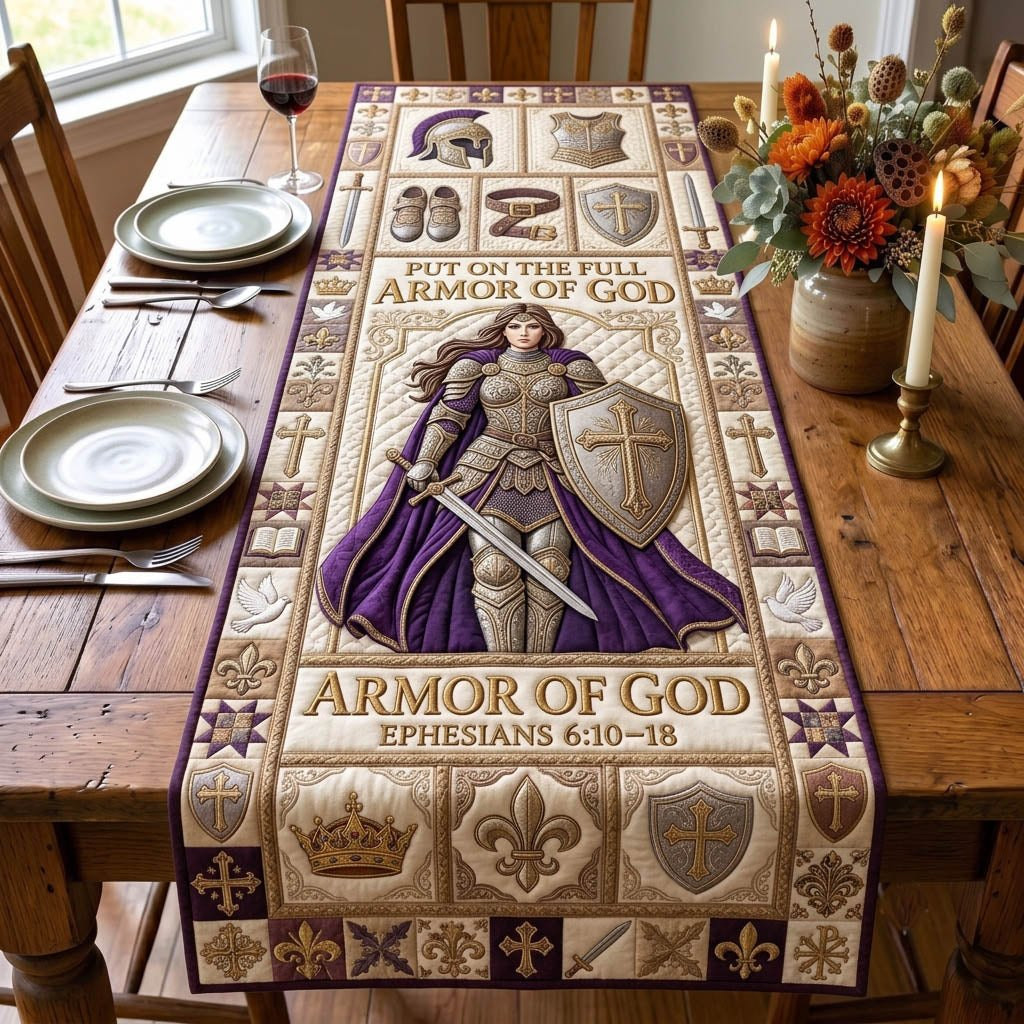 Armor of God Knight in Purple Cloak Table Runner - Made to Order TABLE928