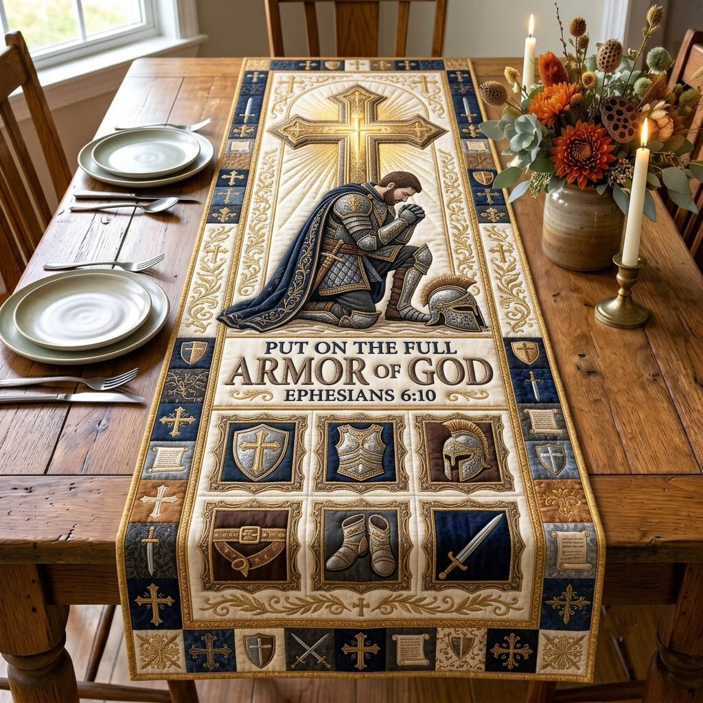 Armor of God Knight in Golden Rays Table Runner - Made to Order TABLE928