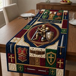 Armor of God Knight in Red Medallion Table Runner - Made to Order TABLE928